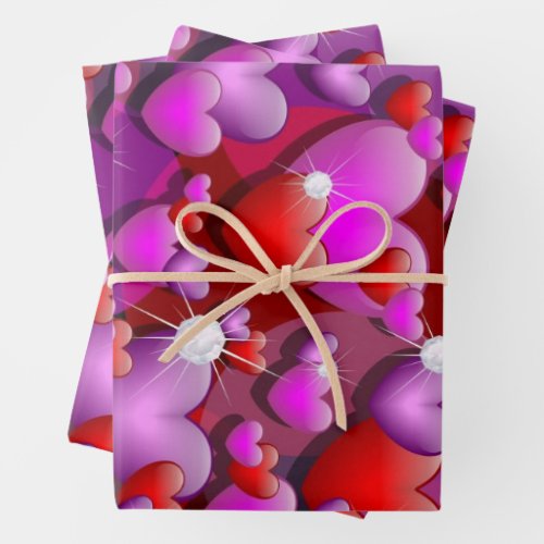 Hearts Love and Diamonds Wrapping Paper Sheets