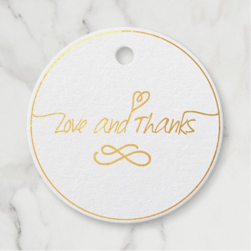 Hearts Love and Thanks Fancy Calligraphy Wedding Foil Favor Tags