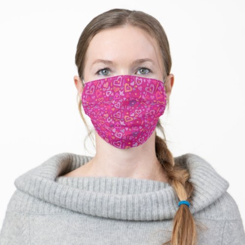 Hearts Love Collage Pattern Pink Fuchsia Magenta Adult Cloth Face Mask