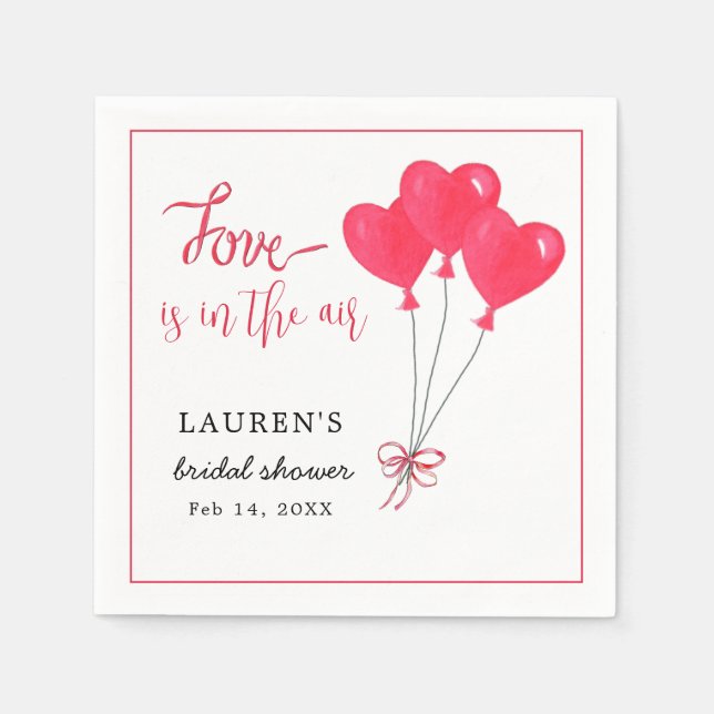 Hearts Love is in the Air Bridal Shower Napkins (Front)