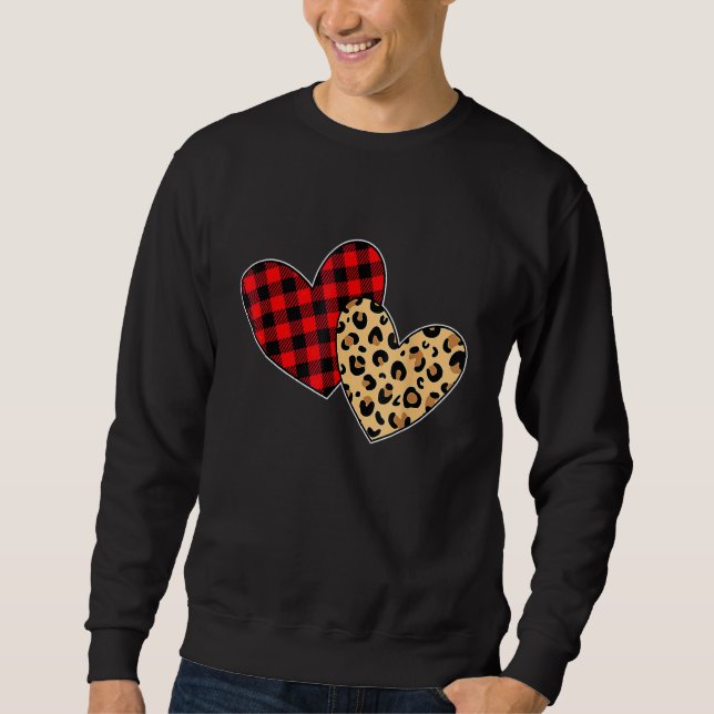 Hearts Love Leopard Plaid Valentines Day Matching  Sweatshirt (Front)