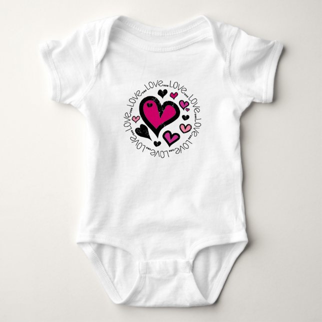 Hearts Love Love Love Baby Bodysuit (Front)