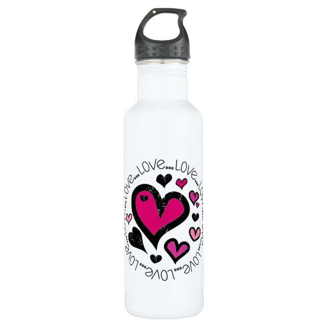Hearts Love Love Love Stainless Steel Water Bottle (Front)