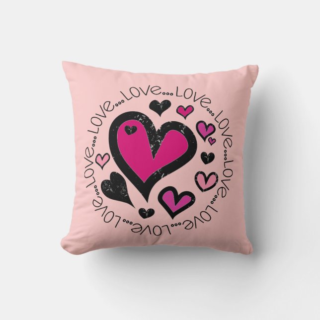 Hearts Love Love Love Throw Pillow (Front)