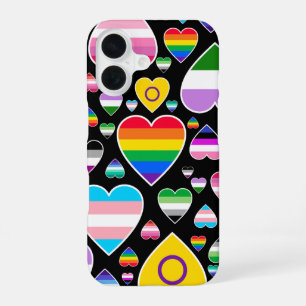 hearts love rainbow colorful pride flags lgbtq iPhone 16 case