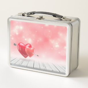 Hearts Love Valentine's Day Background Arrow Pink Metal Lunch Box