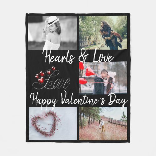 Hearts  Love Valentines Day Black Photo Fleece Blanket