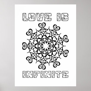 Hearts Mandala - Love Is Infinite - Large Coloring Poster