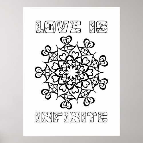 Hearts Mandala _ Love Is Infinite _ Large Coloring Poster