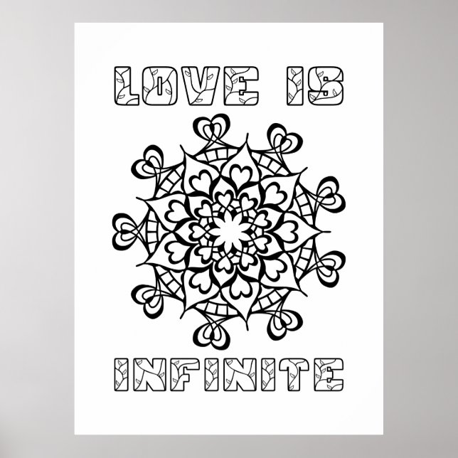 Hearts Mandala - Love Is Infinite - Large Coloring Poster (Front)