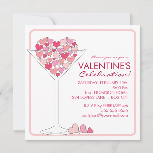 Hearts Martini Valentines Day Party Invitation