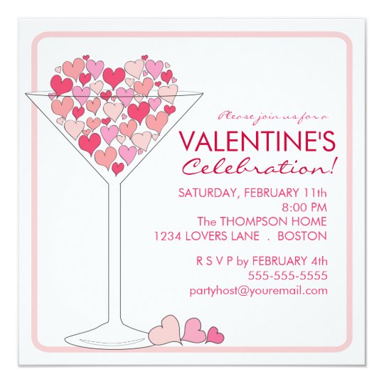 hearts martini valentines day party invitation zazzle com valentines party invitations