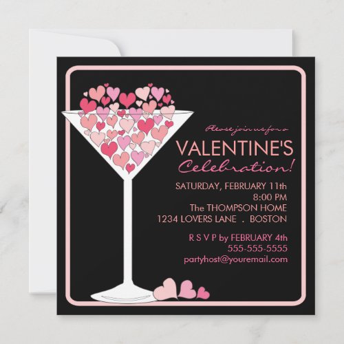 Hearts Martini Valentines Day Party Invitation