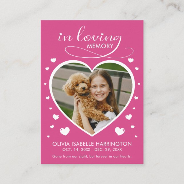 Hearts Memorial Photo Funeral Card (Front)