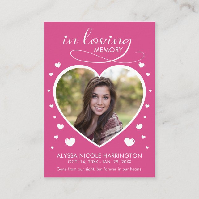 Hearts Memorial Photo Funeral Card (Front)
