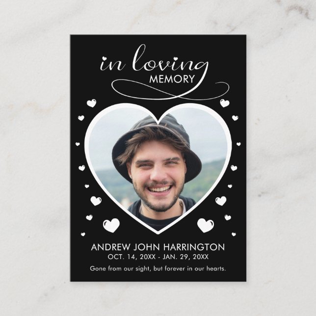 Hearts Memorial Photo Funeral Card (Front)