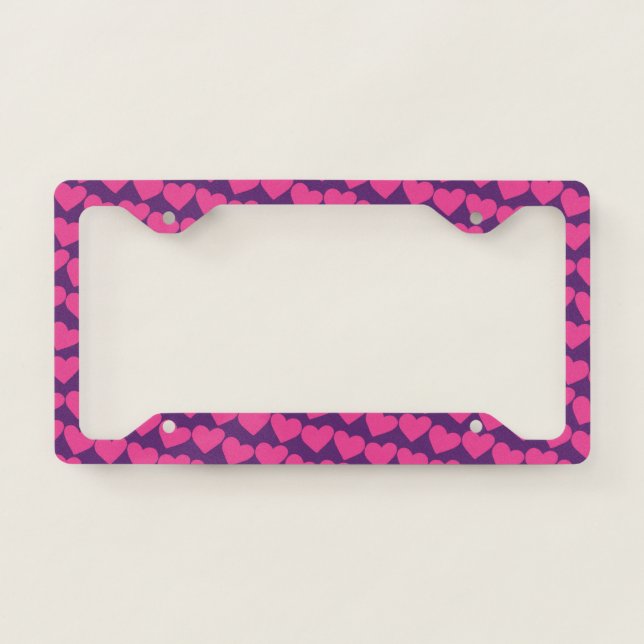 HEARTS Modern Groovy Love Friendship Valentines License Plate Frame (Front)