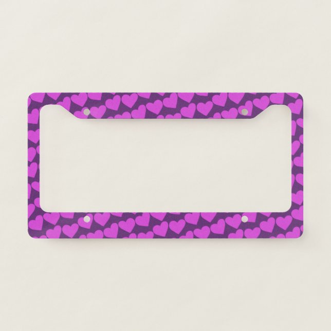 HEARTS Modern Groovy Love Friendship Valentines License Plate Frame (Front)