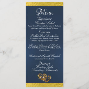 Hearts & Monogram - Blue/Gold Wedding Menu
