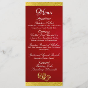 Hearts & Monogram - Crimson Red/Gold Wedding Menu