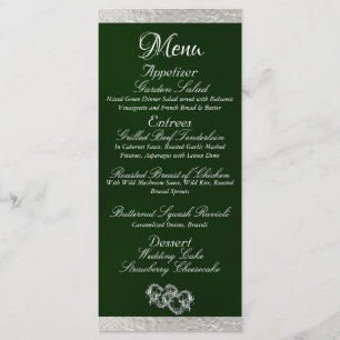 Hearts & Monogram - Emerald/Silver Wedding Menu