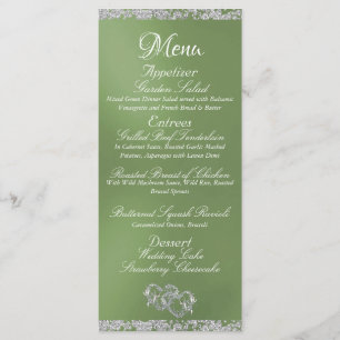 Hearts, Monogram & Glitter - Sage Wedding Menu