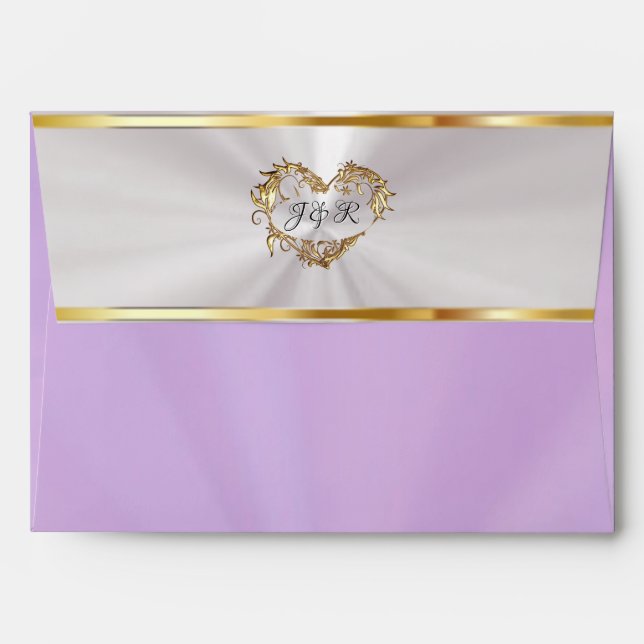 Hearts & Monogram - Lavender/Gold Wedding Envelope (Back (Top Flap))