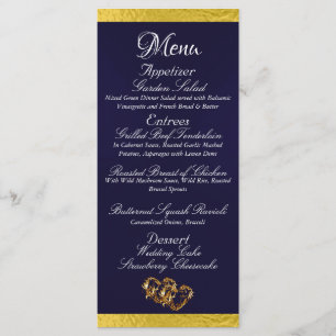 Hearts & Monogram - Navy Blue/Gold Wedding Menu