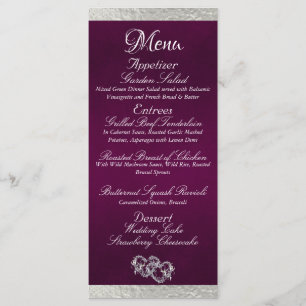 Hearts & Monogram - Purple/Silver Wedding Menu