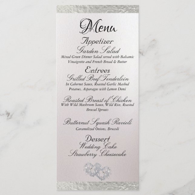 Hearts & Monogram - White/Silver Wedding Menu (Front)