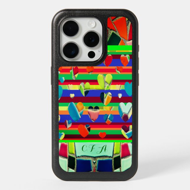 Hearts Mosaic Art iPhone 15 Pro Case (Back)