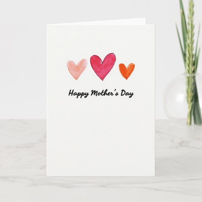 Hearts Mothers Day Watercolor Card (Front)