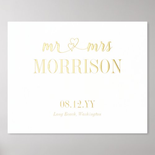 Hearts Mr  Mrs Last Name Wedding Date Foil Prints