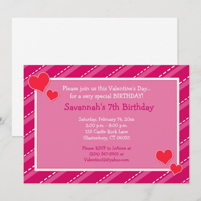 Hearts n Dashes Valentines Day Birthday Invitation (Front/Back)
