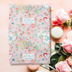 Hearts n Love Floral Dragonfly Valentines Day Kitchen Towel