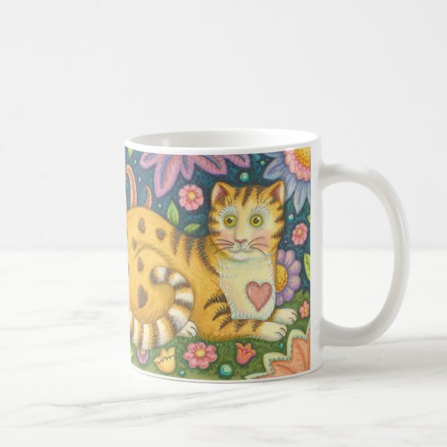 Hearts N' Stripes Tabby CAT Folk Art Mug (Right)