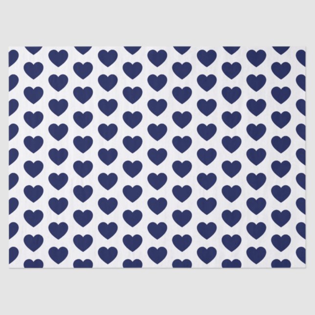 Hearts, Navy Blue on White Tissue Paper (Front)