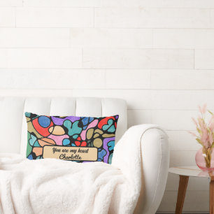 HEARTS NEUROGRAPHIC DIGITAL WATERCOLORS LUMBAR PILLOW