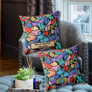 HEARTS NEUROGRAPHIC DIGITAL WATERCOLORS THROW PILLOW