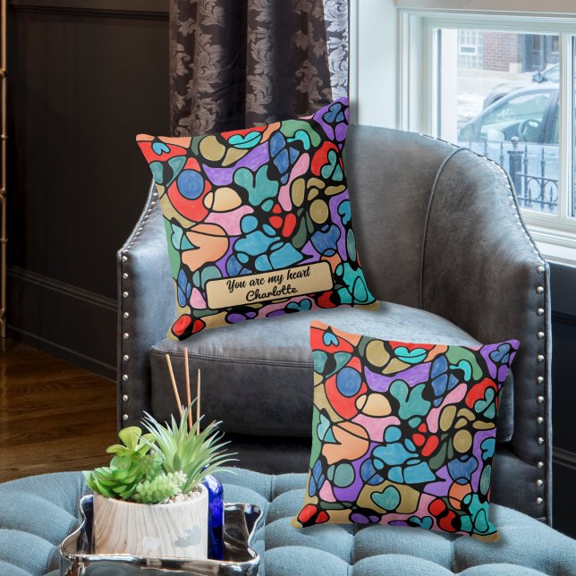 HEARTS NEUROGRAPHIC DIGITAL WATERCOLORS THROW PILLOW (Creator Uploaded)