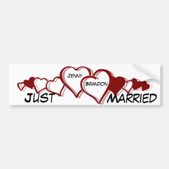 Hearts Newly Wed Bumper Sticker by TheCardStore at Zazzle