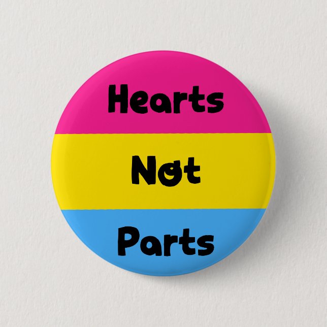 Hearts Not Parts Pansexual Pride Button (Front)