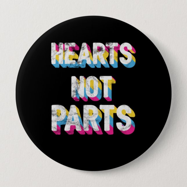 Hearts Not Parts Pansexual Pride LGBT Pan Button (Front)
