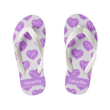 Hearts of Amethyst Tiles Offset Rows Personalized Kid's Flip Flops