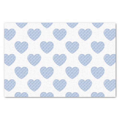 Hearts of Baby Blue Roses in Offset Rows Pattern Tissue Paper