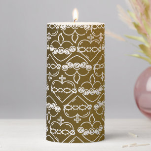 Hearts of Jesus and Mary Pattern Black Gold Pillar Candle