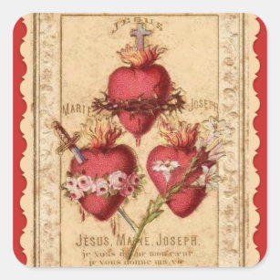 Hearts of Jesus & Mary & St. Joseph Square Sticker