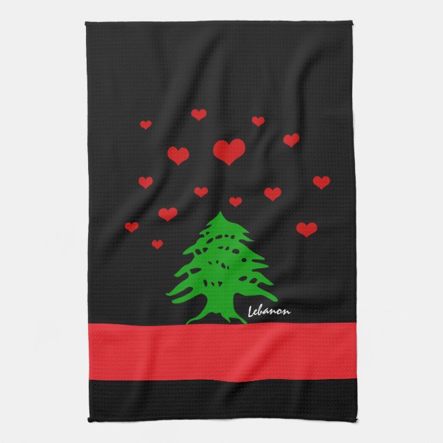 Hearts of Lebanon & Lebanese flag fashion / Love Kitchen Towel (Vertical)