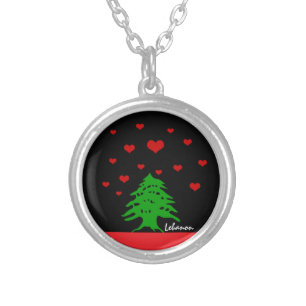 Hearts of Lebanon & Lebanese flag fashion / Love Silver Plated Necklace