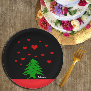 Hearts of Lebanon plates, Love, Lebanese flag Paper Plates